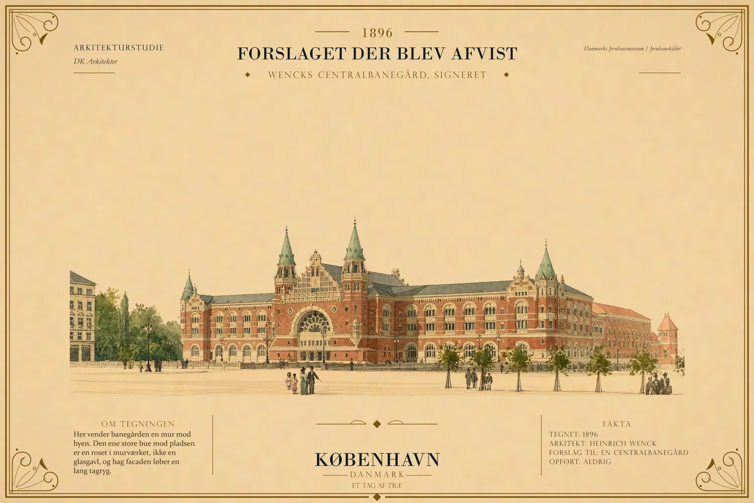 Wencks perspektiv fra 1896 med den lange facade mod pladsen.